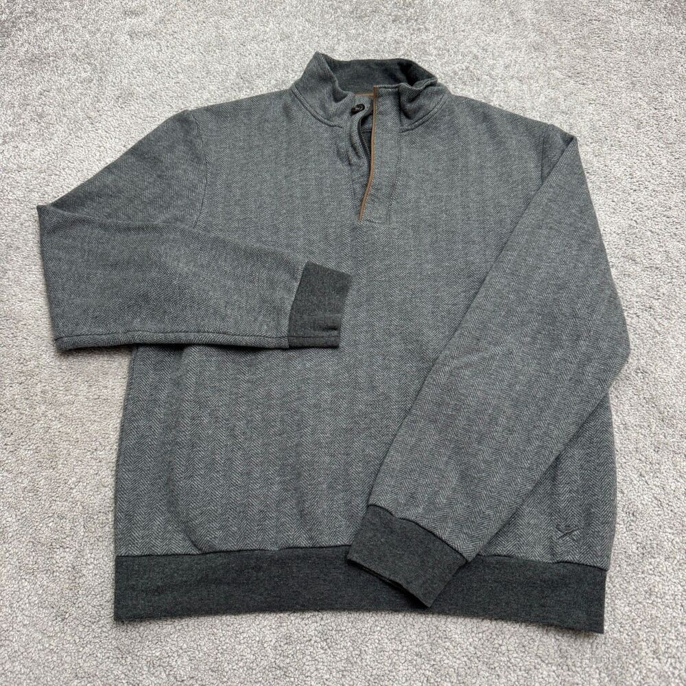 Hackett London Herringbone 1/4 Zip Pullover Sweater Womens Medium Gray Knit